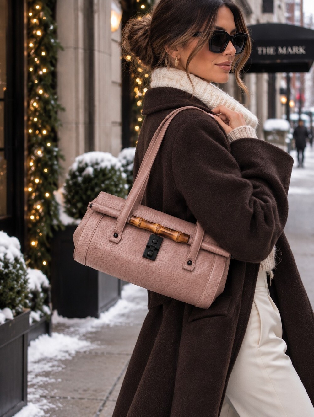 COMING SOON Gucci Neutral Pink Croc Embossed Bamboo Bullet Bag